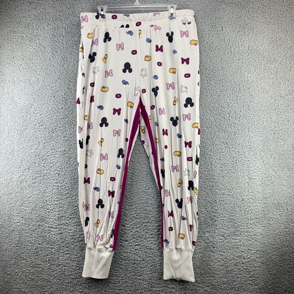 Disney Womens Pajama Pants Sz Large Mickey Minnie Banded Hem Pockets Lightweight - Picture 1 of 12